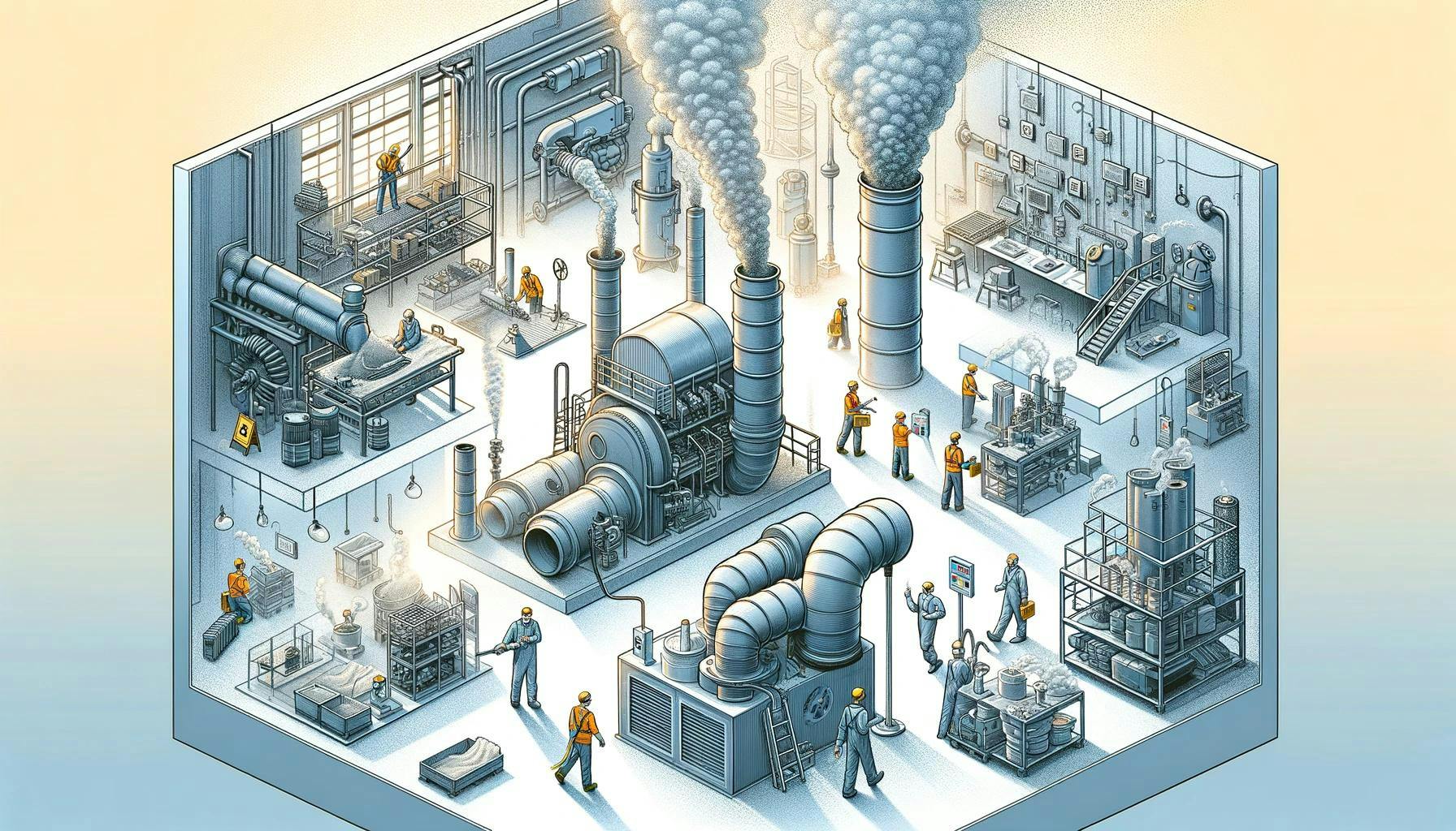 Illustration of a factory with local fumes