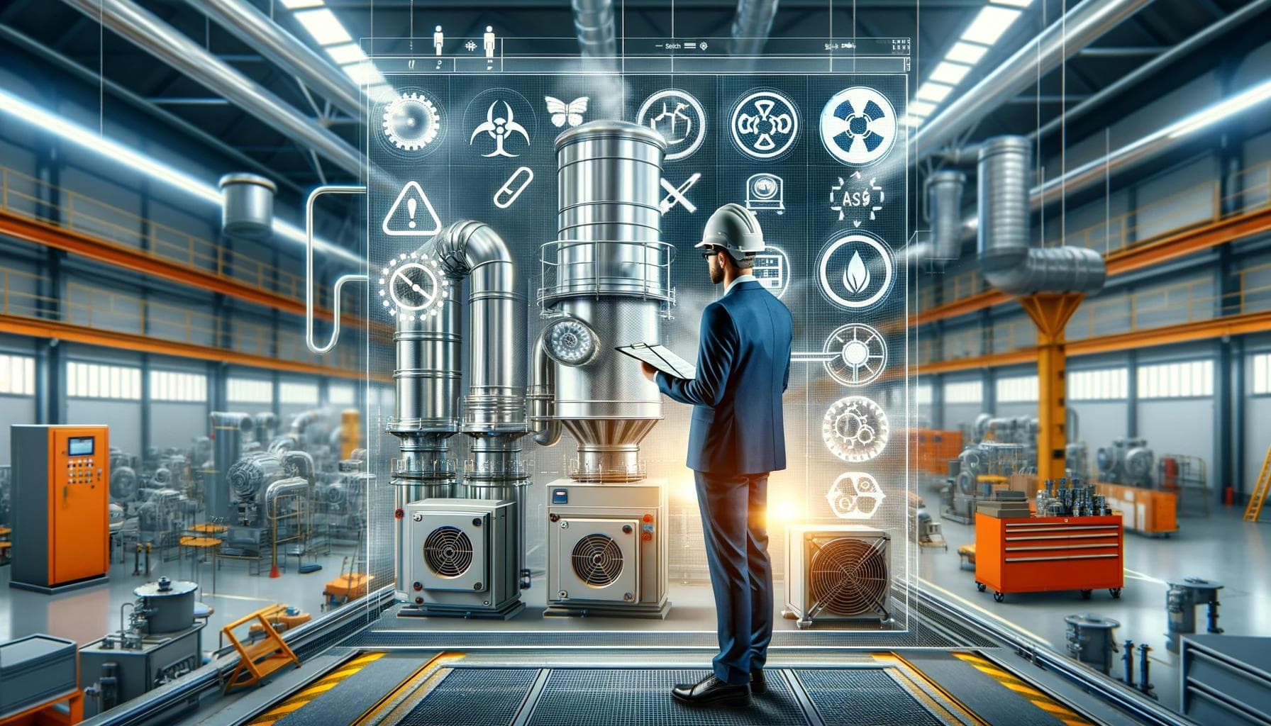 Illustration of an LEV engineer examining a system