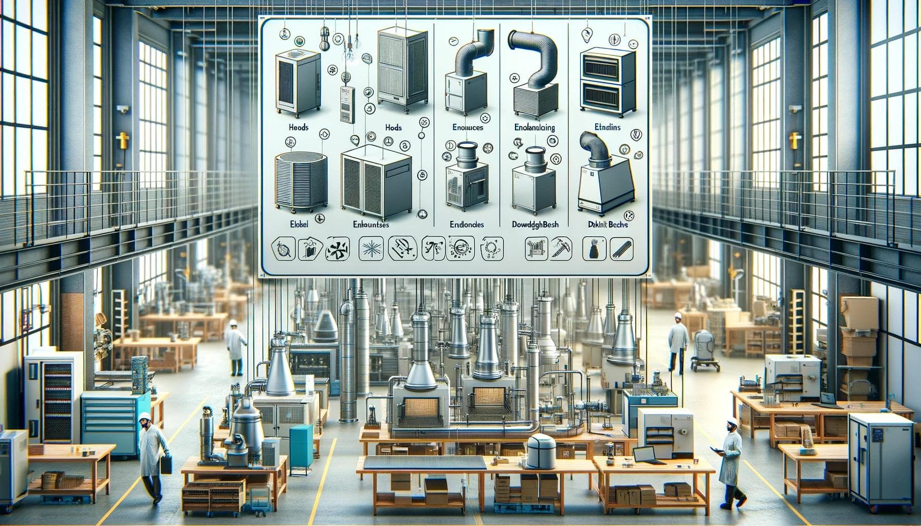 Illustration of different types of LEV systems