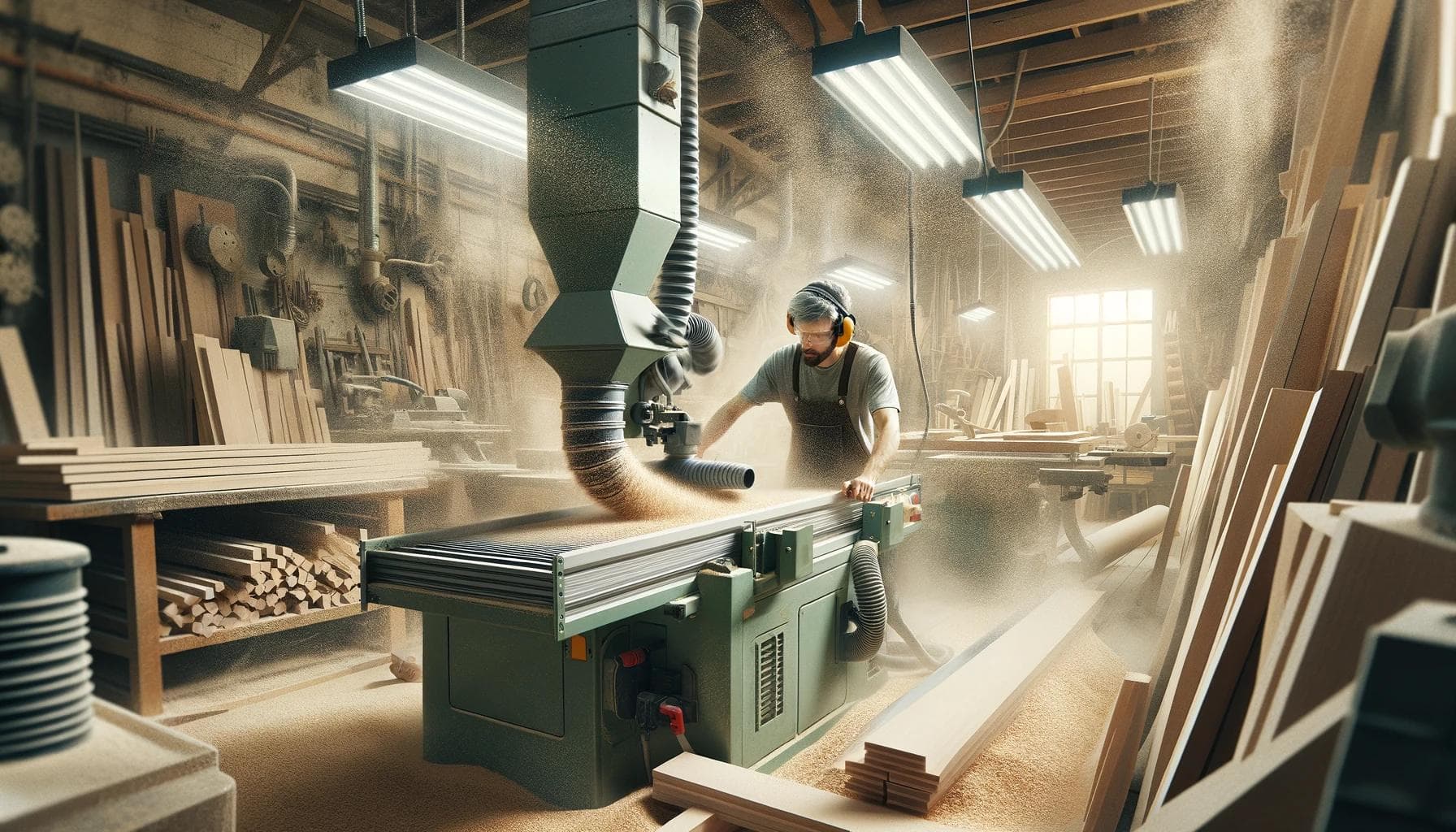 Illustration of someone using LEV for woodworking