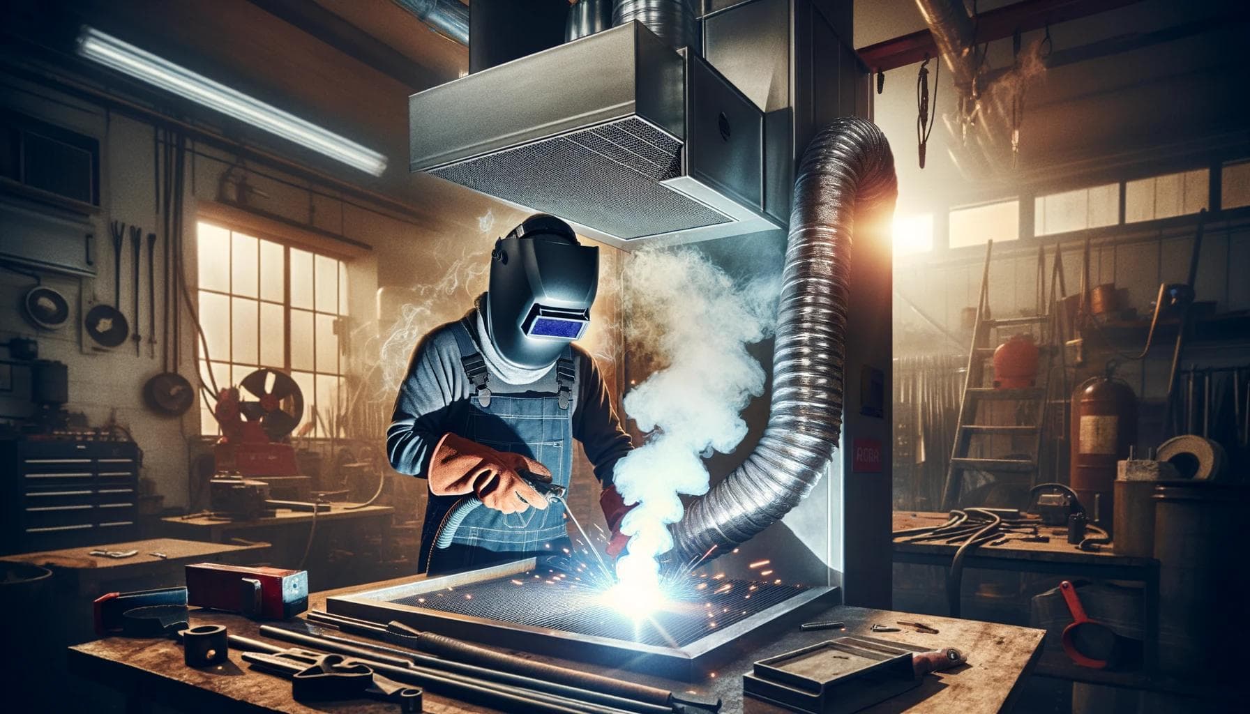 Illustration of an LEV system being used whilst welding